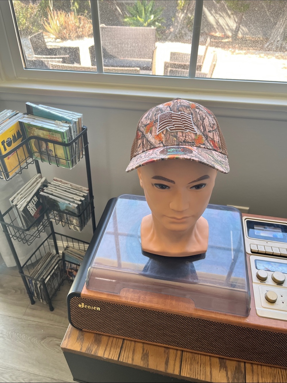 Camouflage Baseball Cap with American Flag Patch